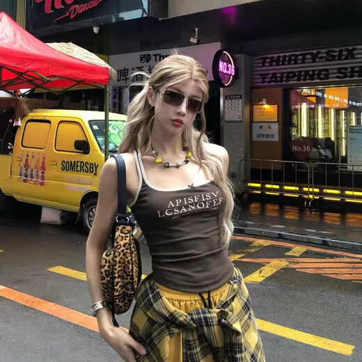 Modal suspender vest for women with chest pad suspender vest letter printing summer contrast color inside and outside wearing bow top