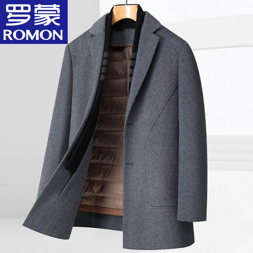 Lomon woolen coat for men's wool goose velvet jacket for autumn and winter high-end mid-length thickened warm and removable down liner Khaki L reference about 110-125