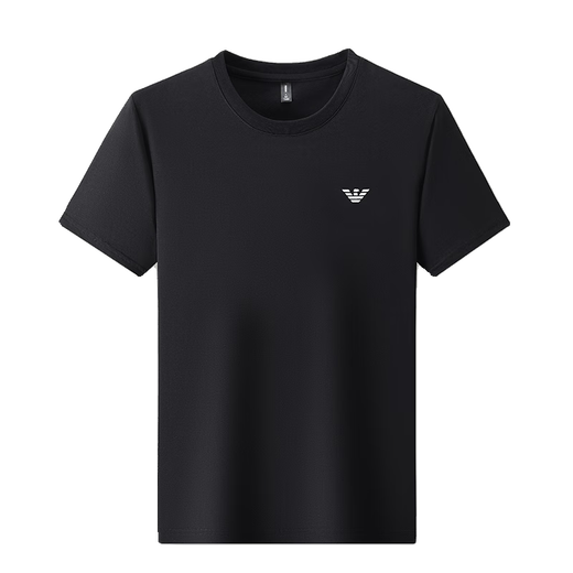 Qi Armani official flag square box high-end brand pure cotton short-sleeved T-shirt for men's summer new round neck half-sleeved cool feeling store 1518 Black M 165 Recommended 95-115Jin [Jin equals 0.5 kg]