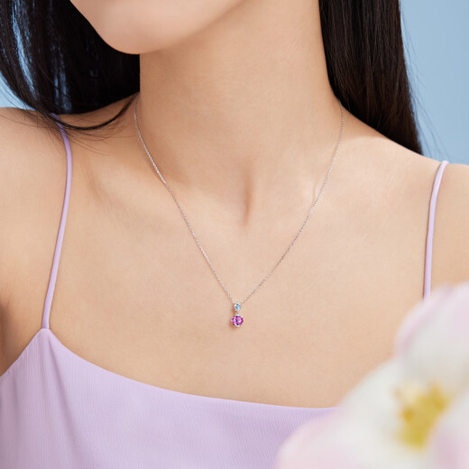 Lukfook Jewelry Platinum 950 Sapphire Aquamarine Small Cherry Platinum Necklace Total weight approximately 3.68 grams