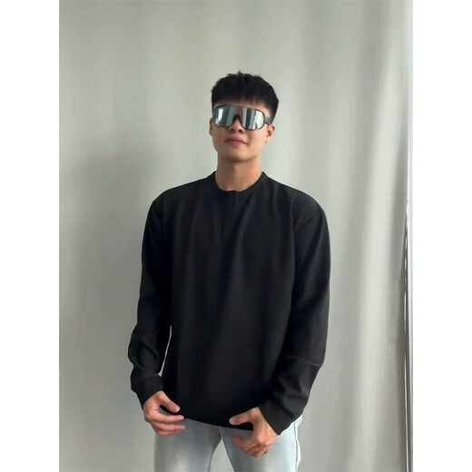 
Digada cleanfit Henry neck long-sleeved T-shirt for men's spring and autumn new plush sweater waffle American base shirt CQS-1381 white plush M