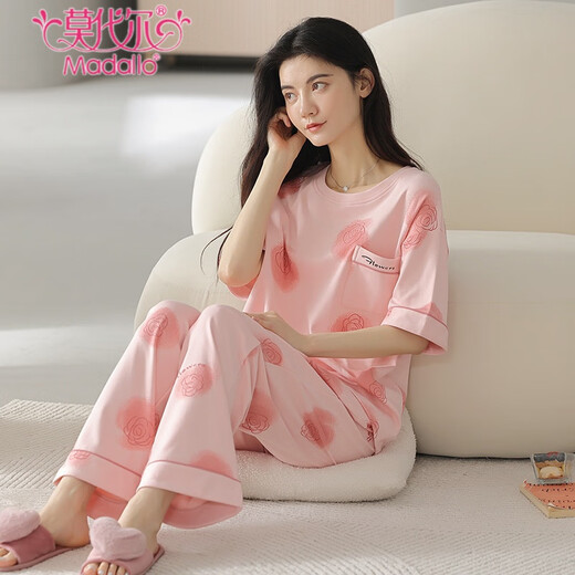 Pyjama modal pour les femmes en été Nouveau pantalon à manches courtes en coton pur à manches courtes Cotton confortable Summer Home Clothing Home Clothing Yzt9711 L 100-120JIN [Jin est égal à 0,5 kg]