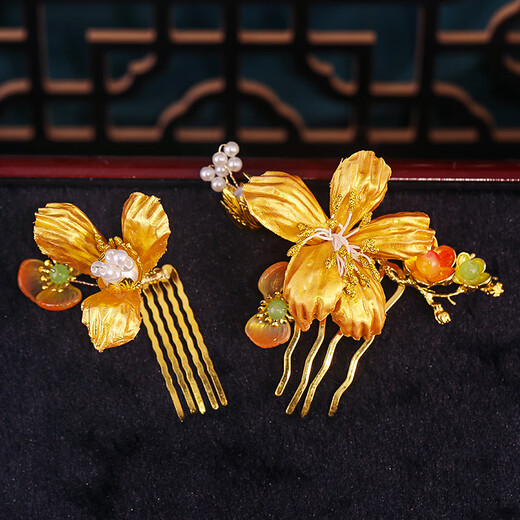Fujiu Bride Xiuhe Wear Golden Flower Hair Accessories Set Wedding Photo Accessories 2025 New New Chinese Style Accessories Bridal Gold Hair Accessories Set