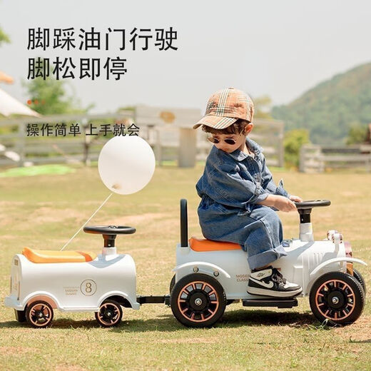 Floß-Kernzug kann für Kinder für elektrische Kinder mit kleinem Zug für Kinderbabysbindung für Kinder mit Allrad-Doppelwagen [weiße Fernbedienung 12V große Batterie] + 2 Wagen mit Vierrad-Erwachsenen für Kinder verwendet werden.