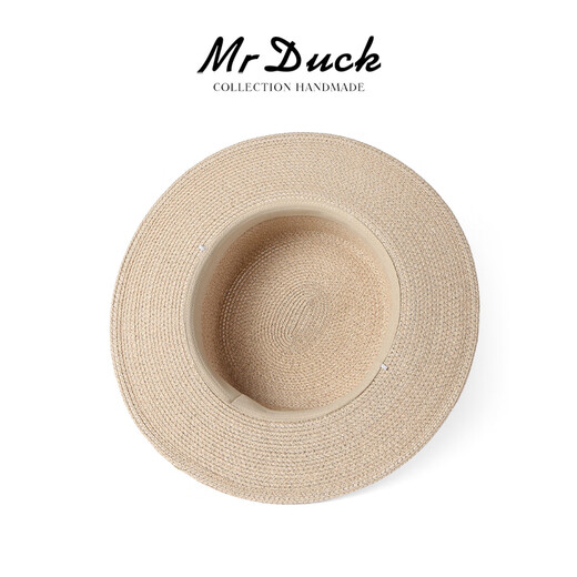 Mr DUCK轻奢级 进口菲律宾超轻薄透气天然麻 法式平顶帽 大小头围礼帽子 MS56329-浅米其（平顶草帽） M（55-56cm）