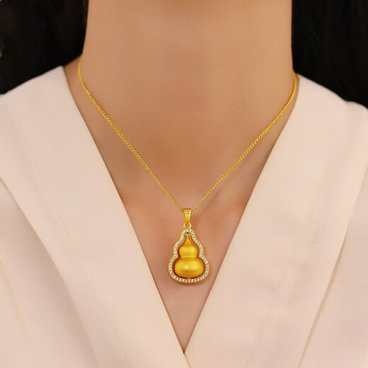 LZJV plated 18K double gourd pendant for women with diamond double-sided Fulu turning point diamond vajra pestle single gourd pendant + necklace