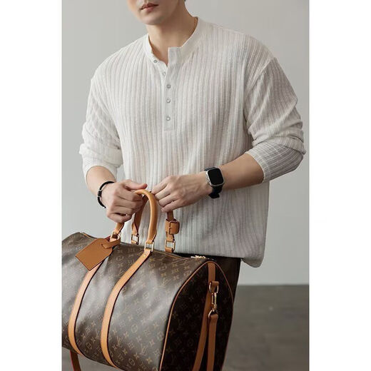 Handsome Henry Collar Bottoming Shirt Men's Top Old Money Style 2025 Early Autumn New Solid Color Textured Long Sleeve T-shirt Men 12 Black W56 M