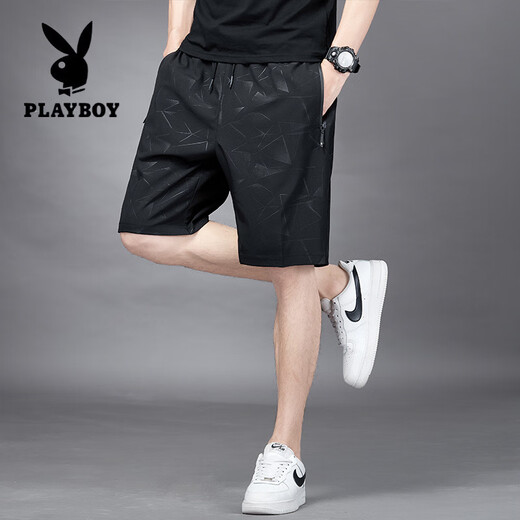 Playboy Cropped Hosen Herren Sommereis Ice Seide Thin Style Schnelltrocknen atmungsaktives lässig losen Plus-Größe Sportshorts Strandhosen 7029 Black M 80-100jin [Jin gleich 0,5 kg]