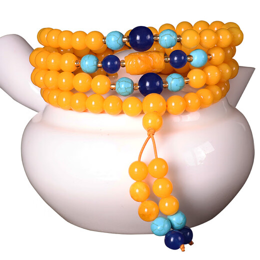 Fat Donglai same style yellow beeswax bracelet Gao Lao 108 Buddha beads chicken oil yellow stone amber bracelet for men and women 6mm beeswax 108 bracelet for women S026
