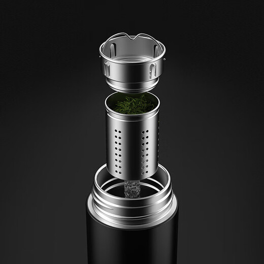 膳魔师（THERMOS）316不锈钢智能保温杯男女车载茶水分离商务礼品定制激光刻字logo 黑色 +智能温显+茶水分离31 500m