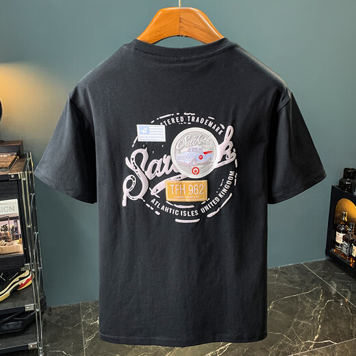 
Trendy brand T-shirt short-sleeved men's print fashionable comfortable half-sleeved summer new high-end American light luxury breathable clothes for men t 9906 elegant apricot color 2XL
