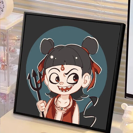 Nezha Ao Bing digital oil painting DIY cute high-value coloring handmade holiday gift H733 20*20cm upgraded back panel + pigment + 2 brushes +