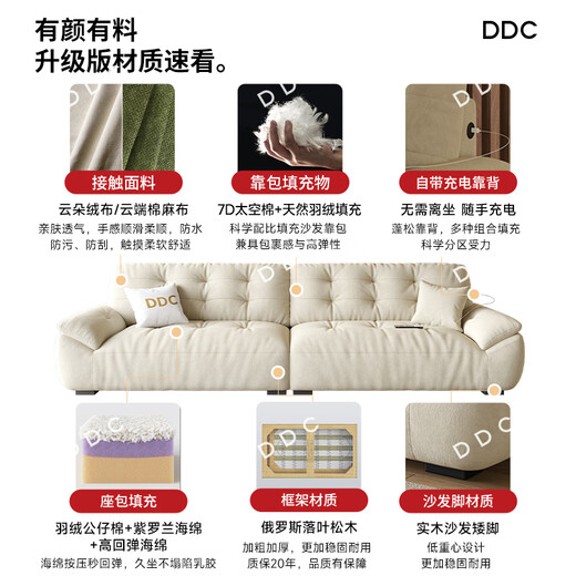 ddc大白布艺沙发奶油风云朵沙发直排3.4M 9224y-09