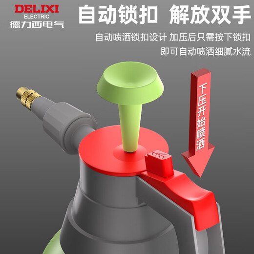 DELIXI ELECTRIC sprayer watering flower kettle air pressure flower watering kettle large capacity household cleaning and disinfection ultra-fine mist spray kettle green 2 liter air pressure watering kettle (with scale)