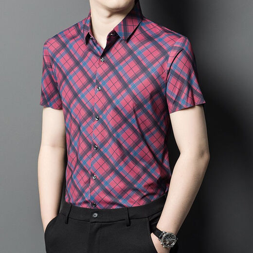 PIERRE CARDIN Middle-aged Dad Contrast Color Plaid Short Sleeve Shirt Men's Trendy Plaid Shirt Casual Half Sleeve Inch Shirt Top 9902 Striped Short Sleeve Yellow Single Size 165/84A Recommended 95-120Jin [Jin equals 0.5 kg]