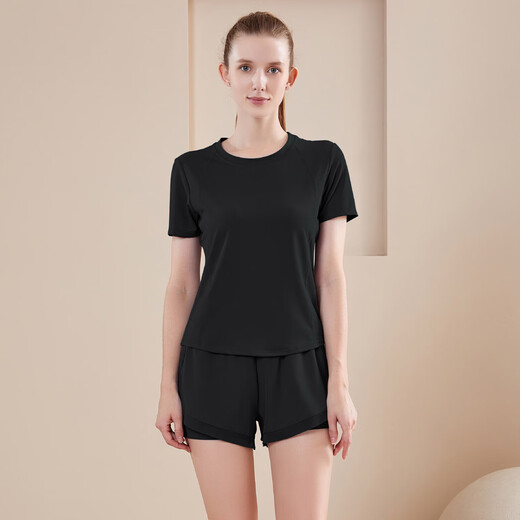 [Sweat-sweat suit] Summer yoga suit women's short-sleeved shorts quick-drying exercise fake two-piece running fitness suit purple L
