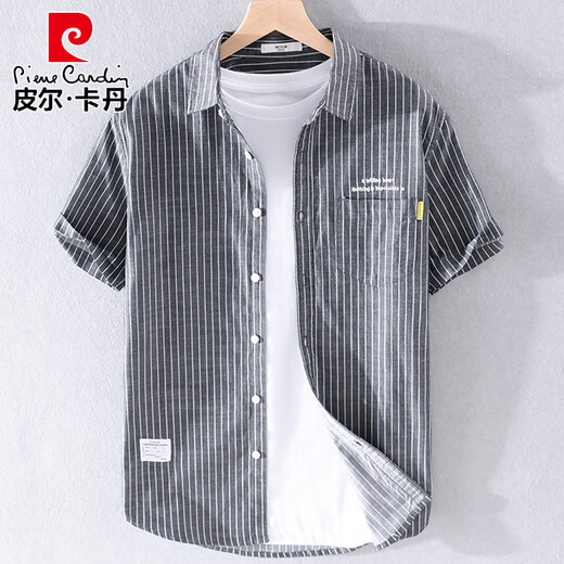 皮尔卡丹（pierre cardin）夏季男士翻领短袖t恤棉质T宽松衬衫领上衣服带领条纹体恤文艺男装 9721白色 M