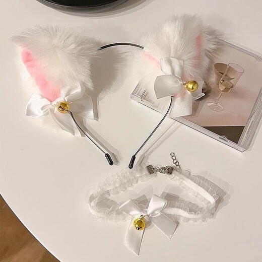 SMVP cat ear headwear cat ear hairband hairpin bell cat ear headwear hairpin hairband cat girl cat headwear white set headband + necklace