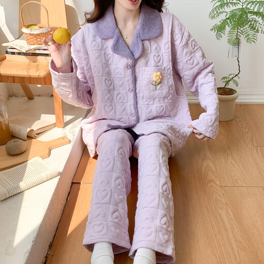 诗迦努秋冬加厚纯棉哺乳两件套睡衣 6172#紫色 M码(建议80-100斤)