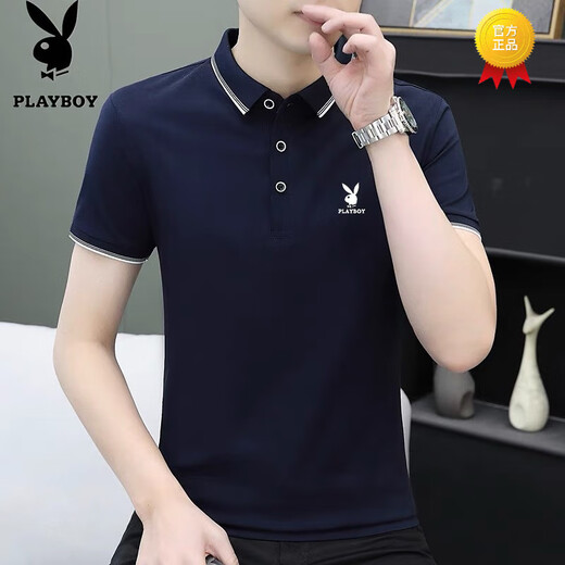 花花公子（PLAYBOY）男士新款纯 棉polo衫短袖高端休闲时尚翻领修身夏季t恤男时尚潮流 826纯棉深灰款 M 建议90-110斤
