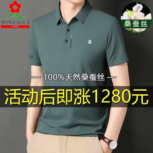 梦特娇（MONTAGUT）翻领短袖男保罗衫t恤官网pollo衫男装夏装新款冰丝体恤衫 6188上青 M 165/M建议120斤以内