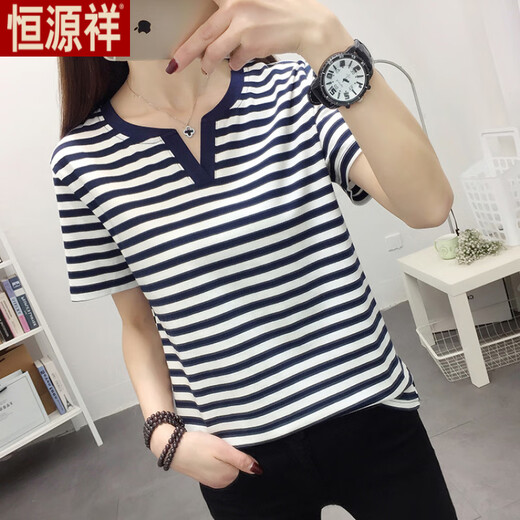 Hengyuanxiang fat mm large-size women's clothing summer 2025 new short-sleeved T-shirt loose pure cotton V-neck T-shirt covering belly fashionable top green 838 L recommended 105-120Jin [Jin equals 0.5 kg]