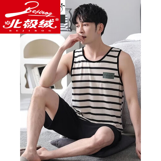 Arctic Velvet Herren-Pyjamas Sommeranzug dünne modale Baumwollweste kurzärmelige Eisseide lose plus Fett große Home-Kleidung XM1105 Modal Weste Anzug Männer l Männer 100-125 Jin [Jin gleich 0,5 kg]
