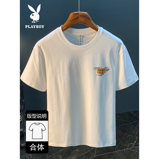 Playboy (PLAYBOY) white T-shirt men's summer new high-end trend printed T-shirt American light luxury Xinjiang cotton comfortable short-sleeved T-shirt Green [JSW9906 Mint Green] 4XL suitable for 166-180Jin [Jin equals 0.5 kg] wear