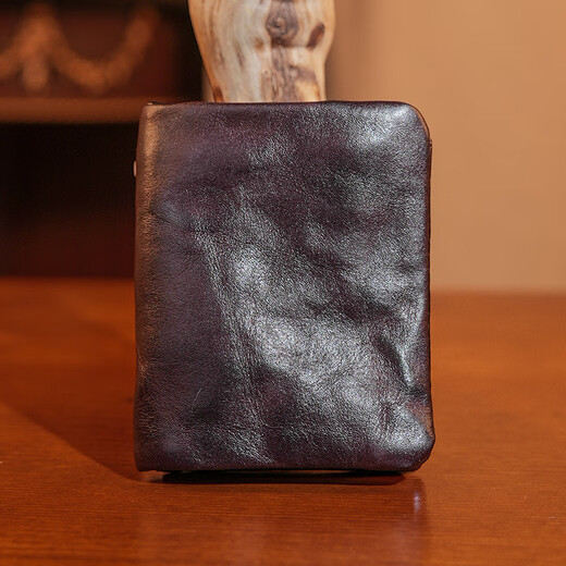 Master Lu Vintage Gemüse gebräuntes Kuhläppchen -Leder -Herren -Kurzerbietungsbrieftasche Neu einfaches Führerschein Brieftasche integrierter Brieftasche Tee Braune Top -Schicht Cowhide Leder