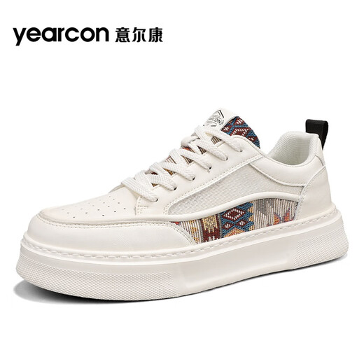 意尔康男鞋休闲板鞋简约风舒适透气不磨脚软底增高不累脚小白鞋运动鞋子 米白/黑4885 39