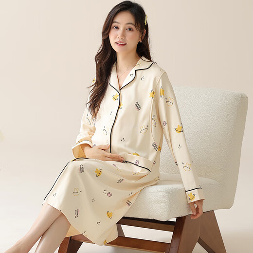 帕兰朵产后月子服待产睡裙睡衣夏季哺乳孕妇喂奶产妇妈妈春秋季大码长袖 AM-11932 M