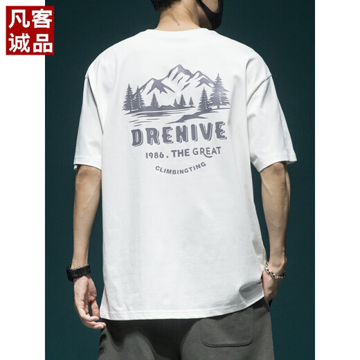 
VANCL three-pin heavy short-sleeved T-shirt for men loose large-size half-sleeved T-shirt for summer new American fashion brand printed top T1517 khaki regular M