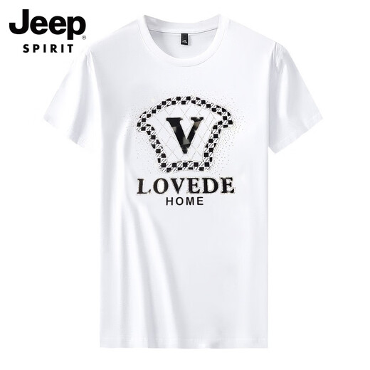 
JEEP SPIRIT Jeep Summer Men's T-shirt Short-sleeved Mercerized Cotton Slim Round Neck Half-sleeved Top New Hot Diamond European T-shirt White [723-Godlas Lafayette] M [Suggested 100-118Jin [Jin equals 0.5 kg]]