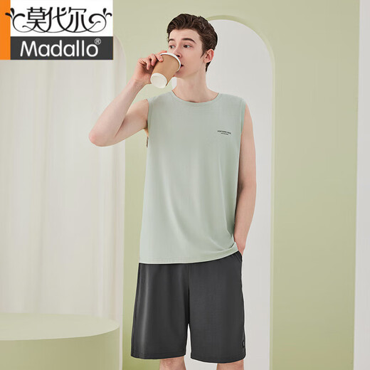 
Modallan Fine Cotton Pajamas Men's Summer New Vest Shorts Set Cool Men's Pajamas Home Clothes Can Be Wear Outside Light Gray/Rock Gray BXM677B L Suitable for 100-130Jin [Jin equals 0.5 kg]