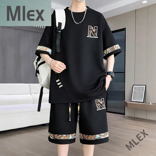 MLEX Lingyue Men's Clothing Store 2025 Summer New Casual Sports Set Men's Fashion and All-match Two-Piece Set White (YYW6195) M [80-100Jin[Jin equals 0.5 kg]]