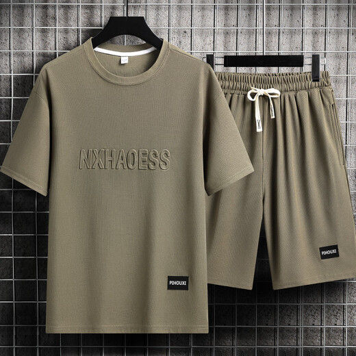 
Lokochi casual sports suit men's summer fashion brand ice silk T-shirt thin shorts large size short sleeves handsome paired with two-piece suit - TZ829 black [top + pants] M Recommended 90-110Jin [Jin equals 0.5 kg]