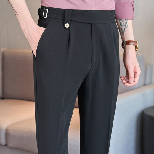 Jessons business trousers men slim young British style Naples high waist casual pants men formal wear no iron suit pants K9871 black 30