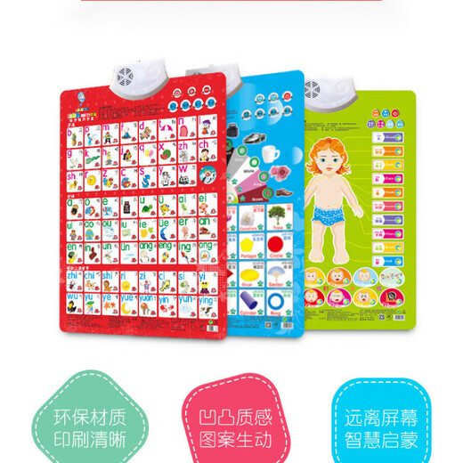 Gráfico de audio para la educación infantil para bebés y niños pequeños de 3 a 6 años, número de tarjeta de alfabetización Alphabet Los niños juegan con números + pinyin + alfabeto inglés