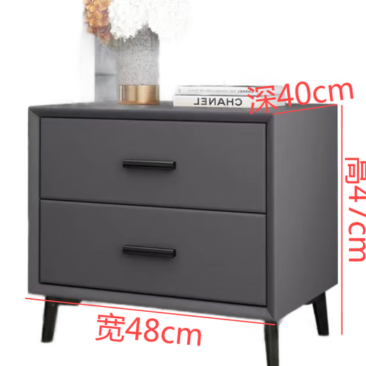 Su Hanfang Massivholz-Nachttisch, heller Luxus, einfacher moderner Leder-Kunst-Aufbewahrungsschrank, Zuhause, Schlafzimmer, Boutique-Schrank, Hotel, fortschrittlicher Aufbewahrungsschrank, hellgrau, 48 cm breit, 40 cm hoch, 47 cm