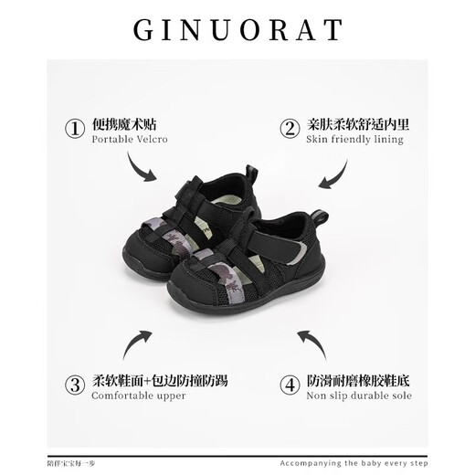 Chino Mouse Official Authentic Baby Toddler Shoes Boys Sandals Breathable Girls Shoes Non-Slip Soft Sole Mesh Shoes Black Size 16 (Suitable for Feet Length 11.5-12.0cm)