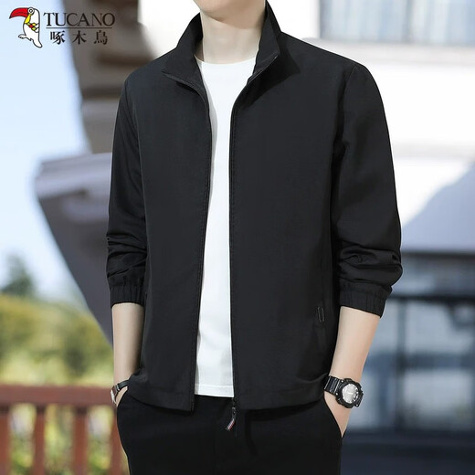 Woodpecker Casual Jacket Men's Sun Protection Clothing Men's Clothing 2025 Autumn and Winter New Comfort Versatile Stand Collar Top Black Autumn New XL Recommendation 130Jin Jin is equal to 0.5kg -150Jin Jin is equal to 0.5kg
