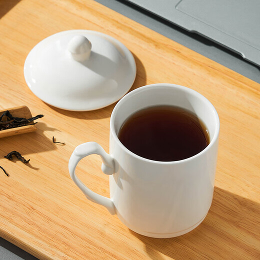 Youlaifu tea cup office cup ceramic cup with lid pure white conference cup business company meeting cup water cup