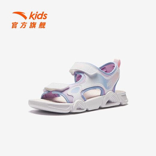 ANTA children's sandals, girls' shoes, 2025 new summer outdoor Velcro arch open-toe beach shoes, light fog purple/Anta white/colorful blue-2 37, shoe inner length 23.5cm
