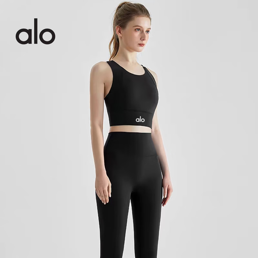 ALO YOGA fitness clothing set for women, shock-proof all-in-one vest, high-looking Pilates training sports yoga clothing, rhino gray vest + rhinoceros gray trousers M