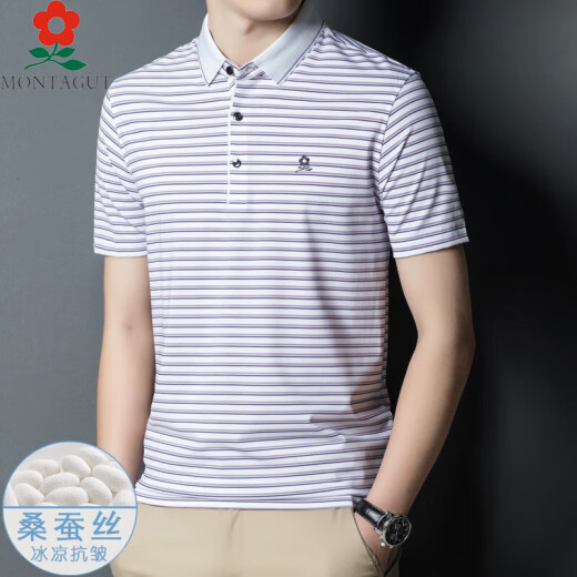 
Mengtejiao official website men's short-sleeved T-shirt middle-aged dad's casual striped POLO shirt ice silk A829-red M 165 suitable for 100-115Jin [Jin equals 0.5 kg]