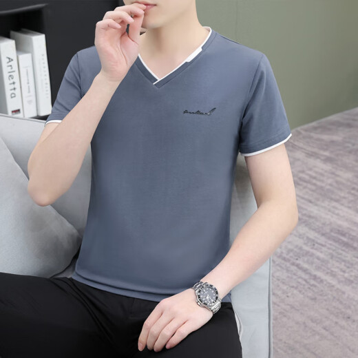 七匹狼（septwolves）夏季纯棉男士短袖恤领薄款修身青年潮流半截袖男休闲鸡心领体恤 白色 QY694 M 【95-115斤】