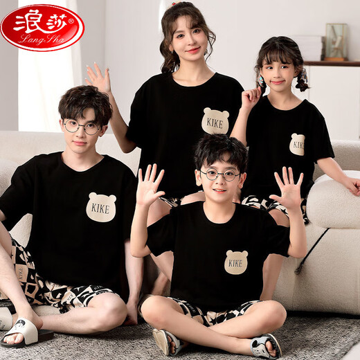 Langsha (Langsha) Algodón de algodón puro verano Padamas de pijamas de manga corta Madre e hija Traje de verano Familia Continua ropa para el hogar YPF Set 724 Apricot Teddy M Men's L Size [170C130Jin [Jin equivale a 0.5 kg]]