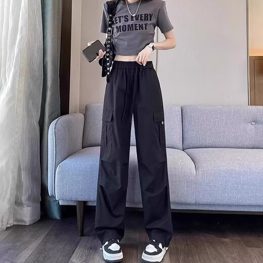 美式工装裤女夏季薄款小个子束脚登山裤休闲宽松阔腿速干运动裤子 绿色 【MY-689】 L