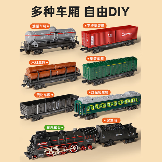 久好儿童火车玩具男孩复古蒸汽火车DIY轨道车套装3-6-12岁生日礼物