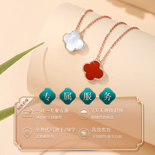 OeinOEIN 18K color gold four-leaf clover necklace women's rose gold pendant light luxury niche Christmas gift for girlfriend red agate 18K rose gold necklace + 18K gold
